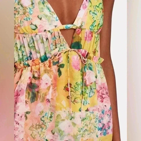 FOR LOVE & LEMONS Madison Floral Maxi Dress S Yellow Sleeveless V-neck Strappy - Picture 6 of 7